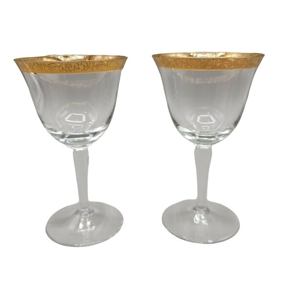 Aperitif Sherry Glasses Gold Floral Trim Set of Two - Picture 1 of 7